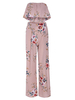 Sexy Floral Print Off-shoulder Wide Leg Slit Suit For Women