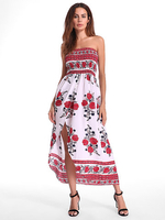 Sexy Floral Print Strapless Irregular Hem Dress For Women