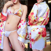 Sexy Floral Printed Smooth Halter Triangle Bikini Temptation Kimono Sets For Women