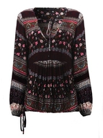 Sexy Floral Printed V-Neck Long Sleeve Tops For Women