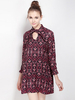 Sexy Floral Tie Neck Princess Long Sleeve Chiffon Retro Women Mini Dress