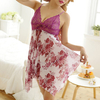 Sexy Flower Printed Deep V Bow Temptation Braces Skirt Nightdress