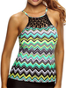 Sexy Front Lattice Wave Printed Cross-Back Wireless Top Swimwear