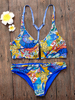 Sexy Front Zipper Printing Wireless Backless Double-faced Swimsuit Set For Women