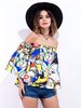 Sexy Graffiti Printing Off-shoulder Horn Sleeve Women Blouse