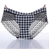 Sexy Grid Printing Seamless Ice Silk Panties Lace Briefs For Women