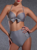 Sexy Halter Backless Striped High Waist Bowknot Push Up Bikini Set For Women