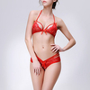 Sexy Halter See Through Temptation Bow Flirty Lace Three-point Bikini Babydoll For Women