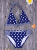 Sexy Halter Striped Hem Polka Dot Printed Bowknot Adjustable Strings Bikini Swimwear