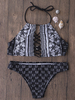 Sexy High Neck Halter Brazilian Retro Printed Floral Padding Wireless Split Bikinis