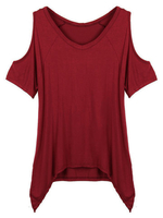 Sexy Hole Shoulder Solid Soft Loose Stretch Clubwear Women T-Shirt