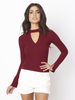 Sexy Hollow Elastic V-neck Long Sleeve Women T-shirt