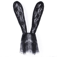 Sexy Hot Black Flowers Lace Rabbit Bunny Ears Headband Wear