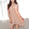 Sexy Jacquard Mesh Padding Two-pieces Nightdress Deep V Sleepwear For Women
