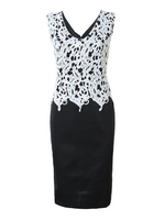 Sexy Lace Crochet V-Neck Slim Pencil Vest Dress For Women