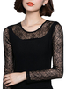 Sexy Lace Gauze Patchwork Long Sleeve Slim T-Shirt For Women