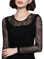 Sexy Lace Gauze Patchwork Long Sleeve Slim T-Shirt For Women