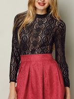 Sexy Lace Hollow See-through Long Sleeve Women Blouse