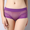 Sexy Lace Mesh Breathable Mid Waist Cotton Crotch Panties For Women