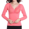Sexy Lace Neck Dark V Double Thicken Thermal Underwear Comfy Keep Warm Shapewear For Women