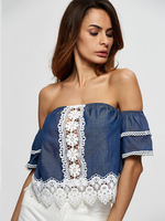Sexy Lace Patchwork Off-shoulder Hollow Women Blouses
