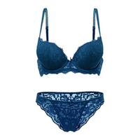 Sexy Lace Printed Hollow Out Gather Bow Push Up Underwire Bra Sets