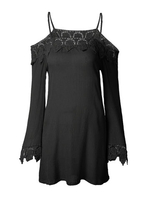 Sexy Lace Stitching Spaghetti Strap Long Sleeve Mini Dress