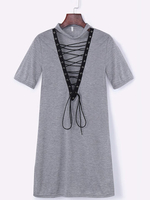 Sexy Lace-up Short Sleeve Choker Mini Dress For Women