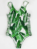 Sexy Leaf Printed Backless Hollow Bathing Swimsuits