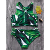 Sexy Leaf Printed Hollow Out Bandage Racerback Juniors Bikinis Swimsuits