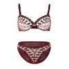Sexy Leave Printed Thin Gather Embroidery Transparent Unlined Bras Set