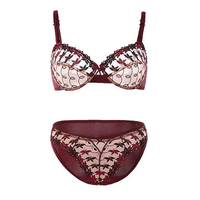 Sexy Leave Printed Thin Gather Embroidery Transparent Unlined Bras Set