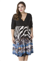 Sexy Leopard Printed Patchwork V-Neck Half Sleeve Elastic Waist Party Dress