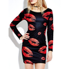 Sexy Lips Print Stretch Backless Party Women Clubwear Dress