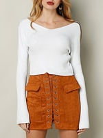 Sexy Long Horn Sleeve V-neck Women Sweater