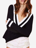 Sexy Long Sleeve Striped Deep V Neck Knit Sweaters