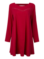 Sexy Loose Long Sleeve Solid Hollow Backless Dress