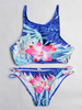 Sexy Lotus Pattern High-necked Backless Multi Rope Strap Vest Split Bikinis For Women