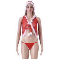 Sexy Mesh Christmas Costume See Through V-String Temptation Sleepwear Sets For Women