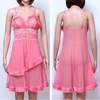 Sexy Mesh Fluff Hem See Through Spaghetti Strap Nightdress For Women