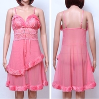 Sexy Mesh Fluff Hem See Through Spaghetti Strap Nightdress For Women