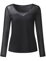 Sexy Mesh Patchwork Round Neck Stretch Blouse For Women