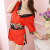 Sexy Mesh Perspective Kimono Flower Pattern Temptation Nightgown For Women