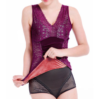 Sexy Mesh Thicken Velvet V Neck Bottoming Vest Keep Warm Shaping Vest For Women