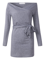 Sexy Off-shoulder Cross Wrap Long Sleeve Women Mini Dress