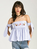 Sexy Off-shoulder Embroidered Stripe Tie Blouse For Women