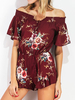 Sexy Off-shoulder Floral Print Tie Short Sleeve Jumpsuit For Women