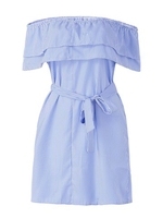 Sexy Off-shoulder Flouncing Stripe Tie Short Sleeve Mini Dress For Women