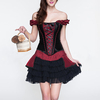 Sexy Off Shoulder Grid Printing Corsets Patchwork Side Zipper Bustiers For Women