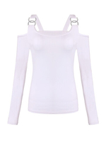 Sexy Off Shoulder Long Sleeve Pure Color Slim Blouse